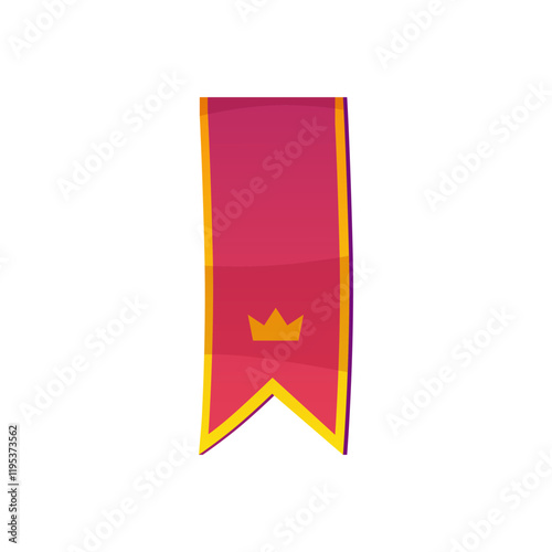 Royal long red flag with a gold stripe and a crown.