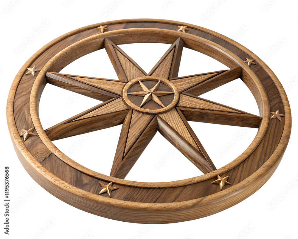 Obraz premium Artistic wooden wheel with star-shaped center, rustic decor
