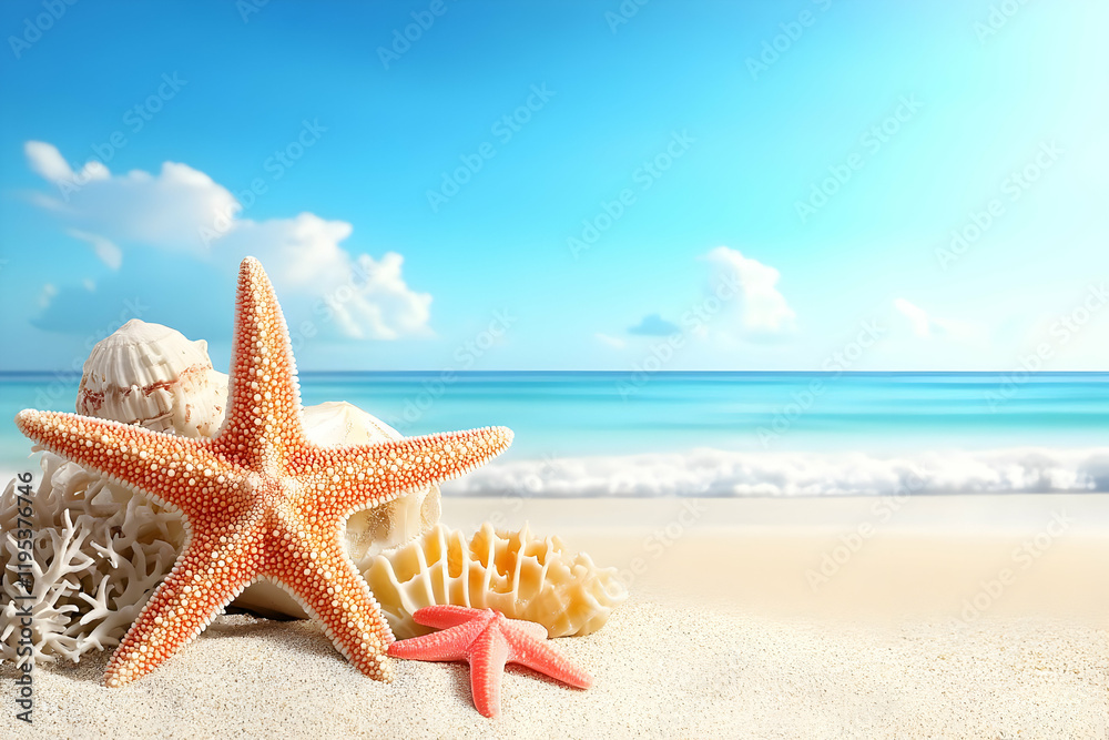 Summer Beach Seashells Starfish Illustration Summer Beach Seashells Starfish Illustration