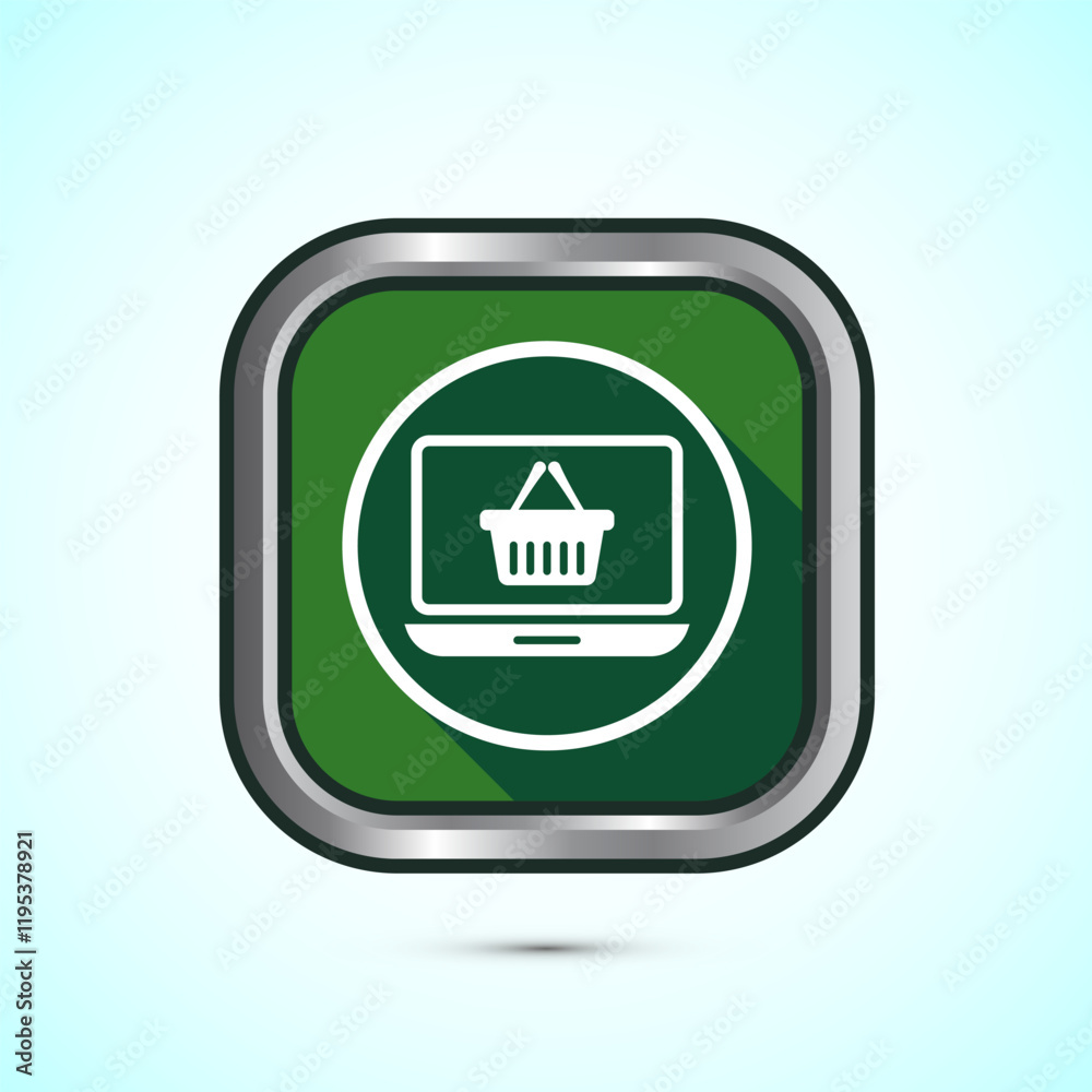 Online shopping icon design illustration. Shopping symbol for apps and websites. Green shadow button design Online shopping icon design illustration. Shopping symbol for apps and websites. Green shadow button design