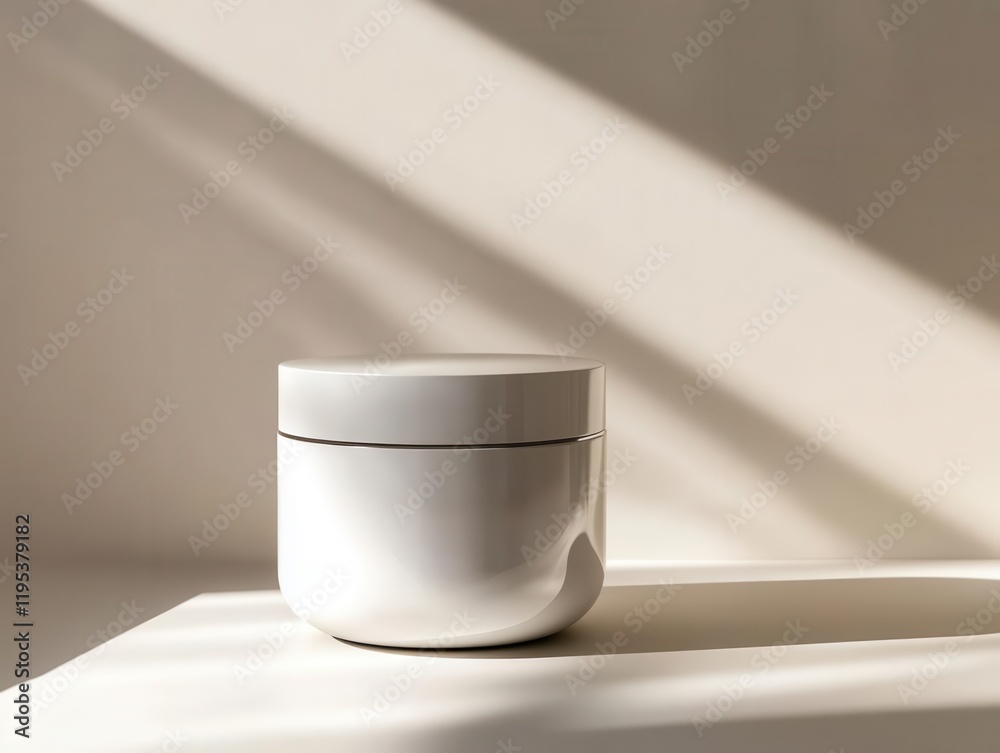 sleek white cream container jar reflecting soft light, showcasing its luxurious texture and creamy consistency, set against a neutral backdrop to emphasize elegance and beauty sleek white cream container jar reflecting soft light, showcasing its luxurious texture and creamy consistency, set against a neutral backdrop to emphasize elegance and beauty