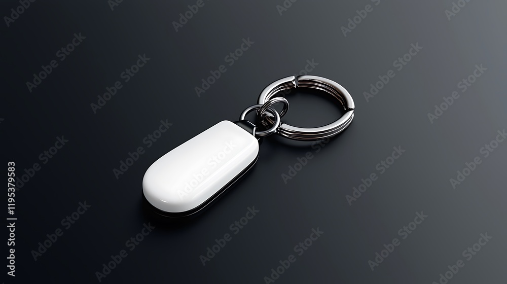 White and Silver Minimalist Keychain on Dark Background White and Silver Minimalist Keychain on Dark Background