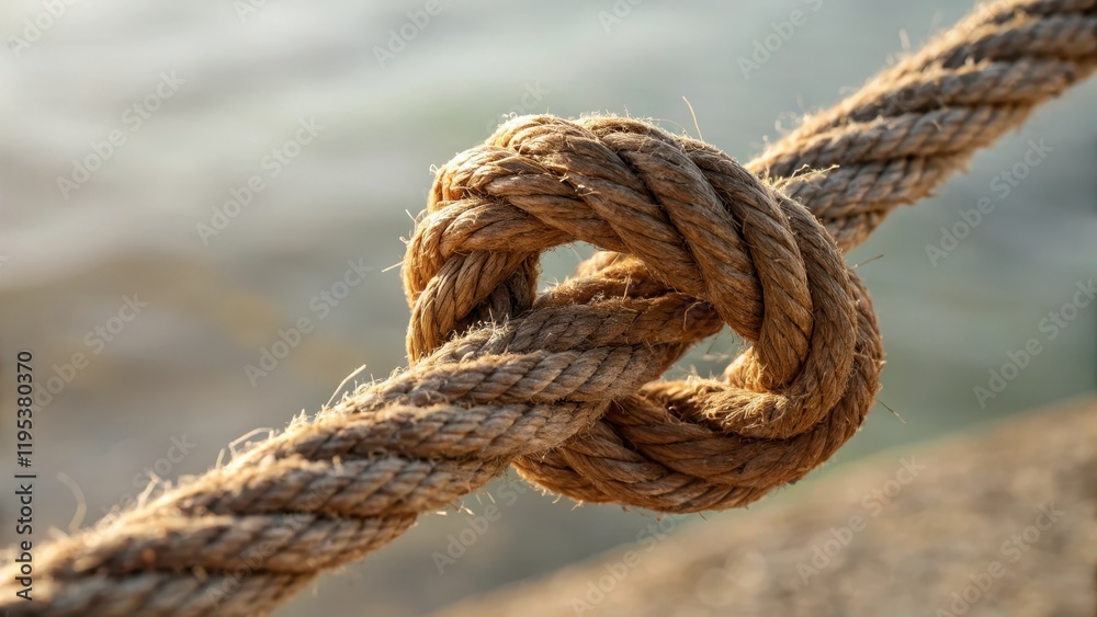 A close-up view of a knotted rope, showcasing the intricate texture and craftsmanship of the fiber A close-up view of a knotted rope, showcasing the intricate texture and craftsmanship of the fiber