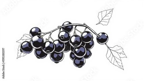 Outlined blackcurrant branch with berries in vintage style Drawing of cassis berries Hand-drawn mode