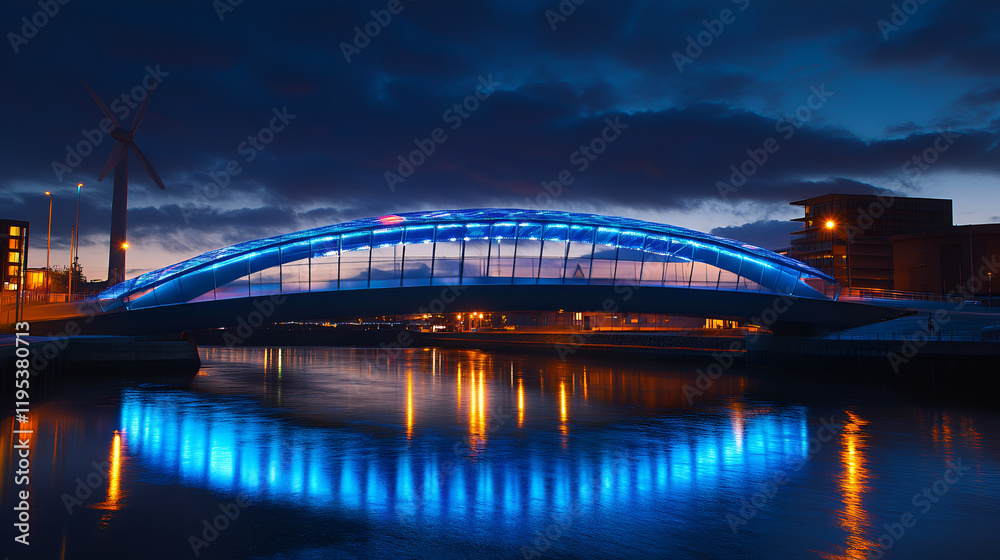 A modern city bridge illuminated by energy-efficient A modern city bridge illuminated by energy-efficient