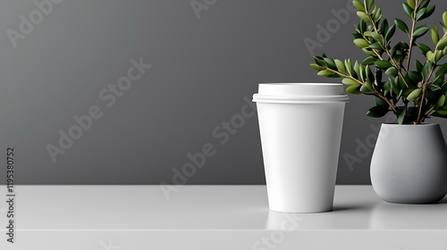 Wallpaper Mural White Coffee Cup Mockup on Minimalist Desk with Green Plant Torontodigital.ca