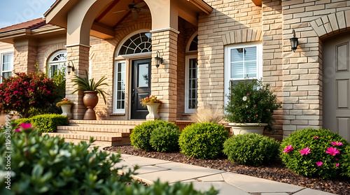 Wallpaper Mural Brick House Exterior with Landscaped Garden and Walkway Torontodigital.ca