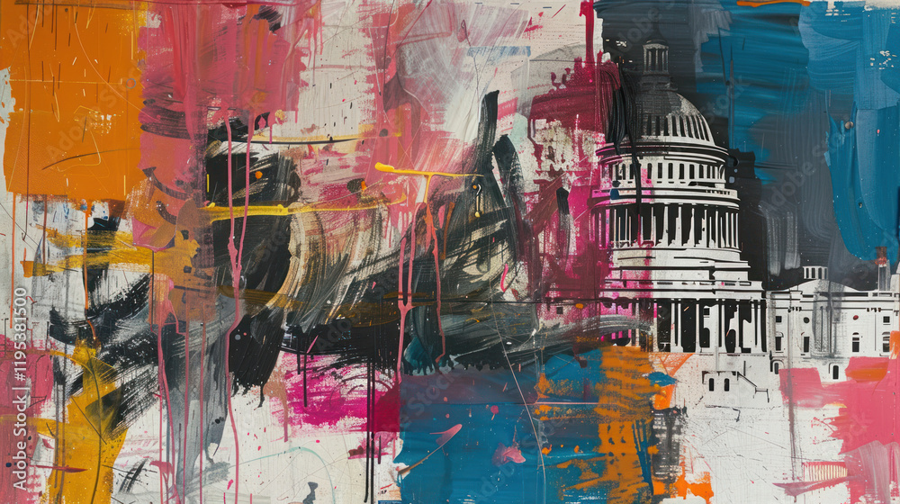 Obraz premium An abstract depiction of Capitol Hill, with fluid lines and bold strokes