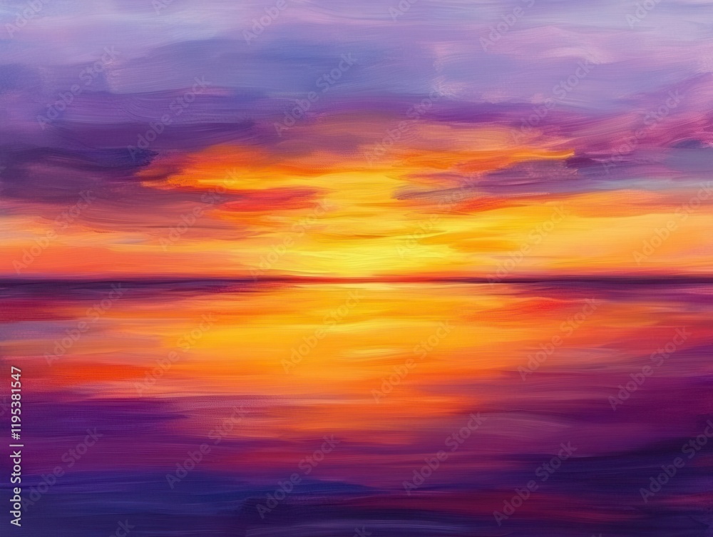 Obraz premium stunning panoramic sunset sky painted in rich purple, orange, and yellow hues over a tranquil sea, creating an ethereal atmosphere filled with warmth and peacefulness
