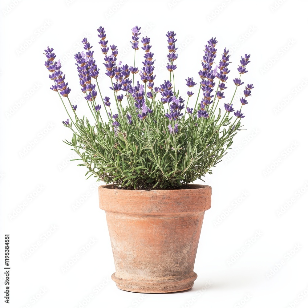 Naklejka premium Lavender plant in rustic terracotta pot adds charm to any indoor or outdoor space with its vibrant purple flowers