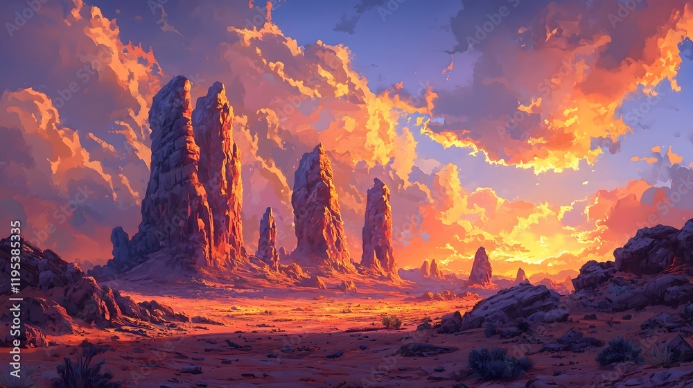 Naklejka premium Majestic sunset over desert rocks