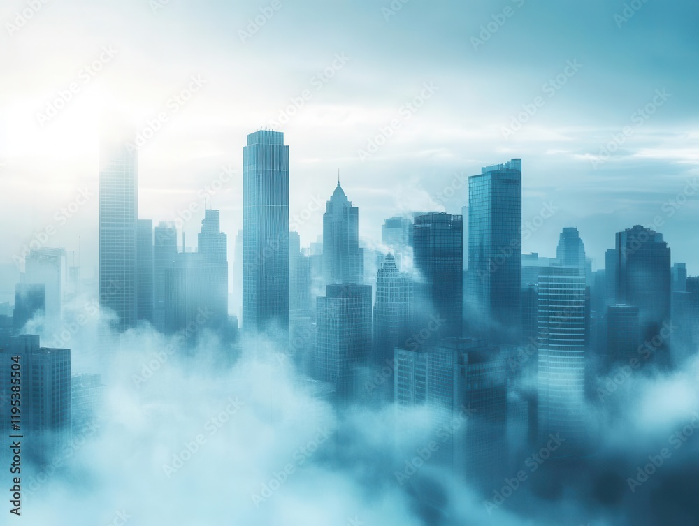 Fototapeta premium urban cityscape with heavy industrial smog and air pollution effects on climate change and global warming environmental concept