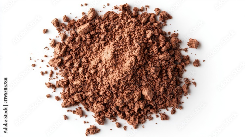 top view of scattered instant coffee powder on a clean white background, showcasing texture and richness, inviting warmth and comfort in a simple composition top view of scattered instant coffee powder on a clean white background, showcasing texture and richness, inviting warmth and comfort in a simple composition