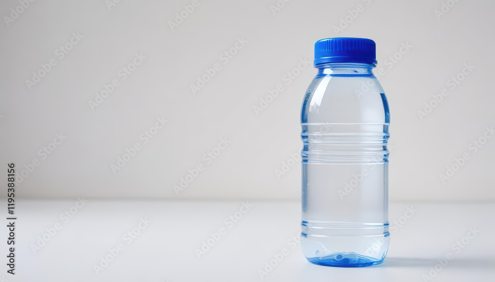 Clear Plastic Water Bottle with Blue Cap on White Background Clear Plastic Water Bottle with Blue Cap on White Background