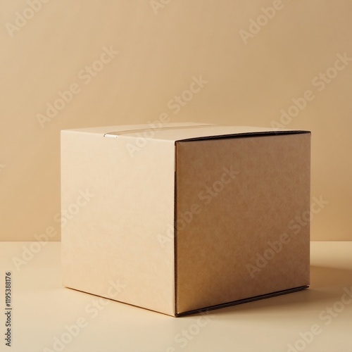 A simple brown cardboard box on a neutral background for packaging and storage. photo