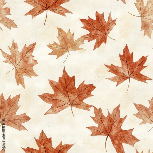 Calming watercolor doodles featuring autumn leaves scattered on a light background provide a serene artistic touch