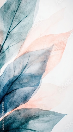 Wallpaper Mural Abstract Watercolor Leaves  Blue  Teal  Peach Background Torontodigital.ca