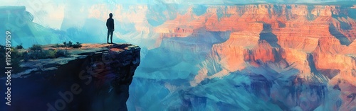 Wallpaper Mural Exploring the stunning cliffside at sunset, a solitary figure gazes into the vast Grand Canyon panorama Torontodigital.ca