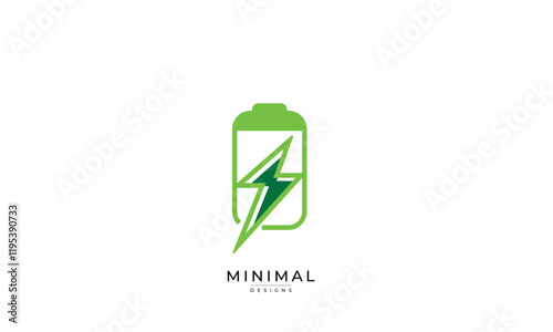 Minimal logo of a battery with a bolt / green energy logo / eco logo
