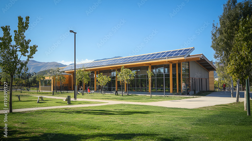 Fototapeta premium A modern school powered entirely by solar energy