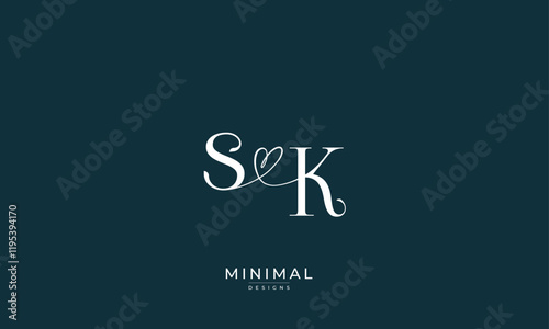 Alphabet letter icon logo SK with a love heart  photo