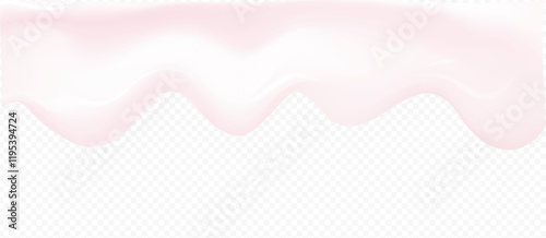 Strawberry pink cream vector high quality texture with shadow isolated on transparent background. Melted white creamy, youghurt, milkshake border template