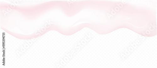 Strawberry pink cream vector high quality texture with shadow isolated on transparent background. Melted white creamy, youghurt, milkshake border template