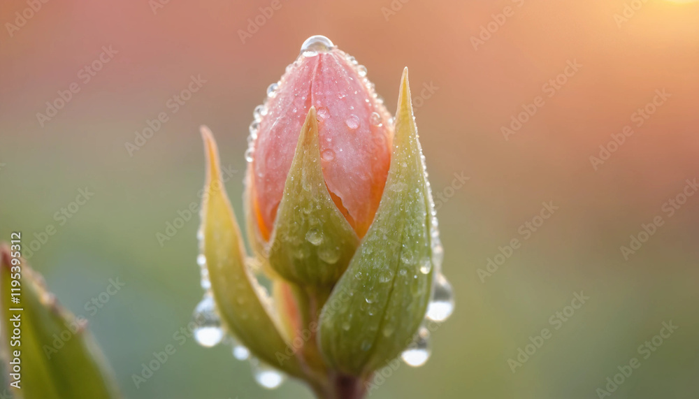 Macro shot of rosebud covered in morning dew Macro shot of rosebud covered in morning dew