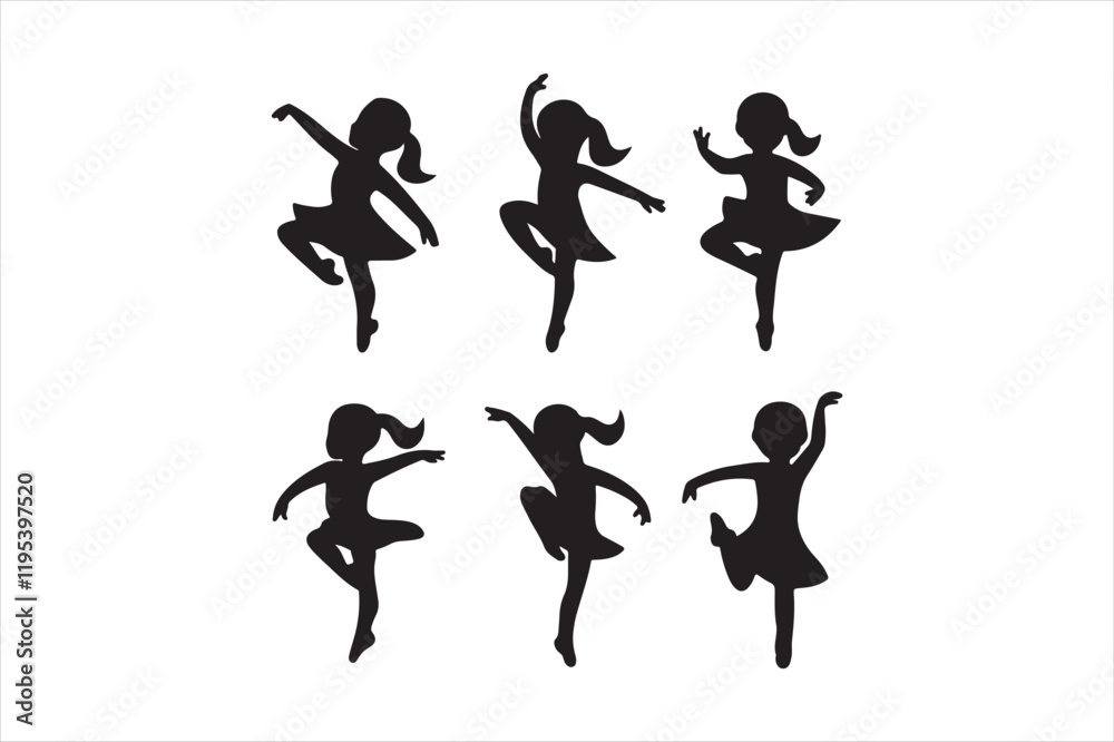 Dancing Girls Black Silhouette, Isolated, Vector Illustration Dancing Girls Black Silhouette, Isolated, Vector Illustration