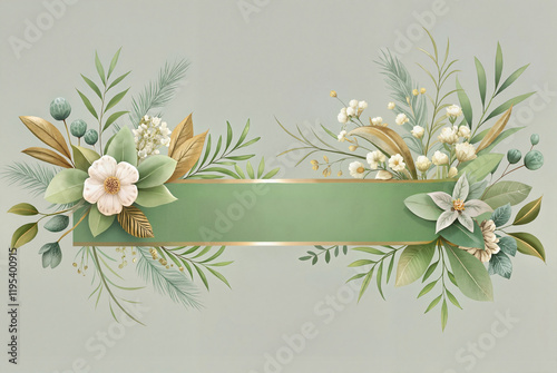 Wallpaper Mural Elegant beige floral frame with neutral greenery decor Torontodigital.ca