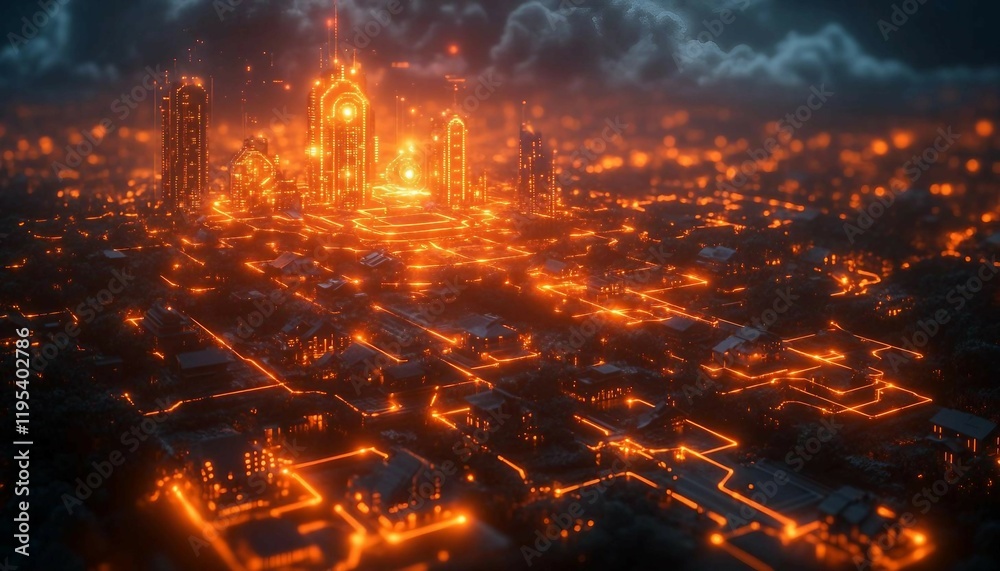 A web of IoT devices in different homes, all transmitting live data to a central medical hub in a glowing futuristic style, Remote Health Monitoring Network A web of IoT devices in different homes, all transmitting live data to a central medical hub in a glowing futuristic style, Remote Health Monitoring Network