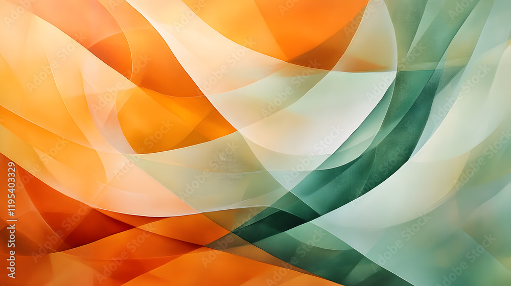Obraz premium A dynamic abstract composition featuring bold yet muted shapes in shades of orange and green, layered with medium contrast gradients to enhance depth and texture