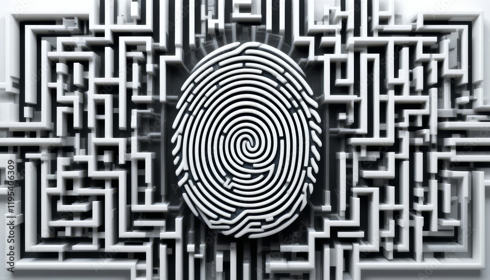 Fingerprint on a Maze Background Representing Digital Fingerprint on a Maze Background Representing Digital