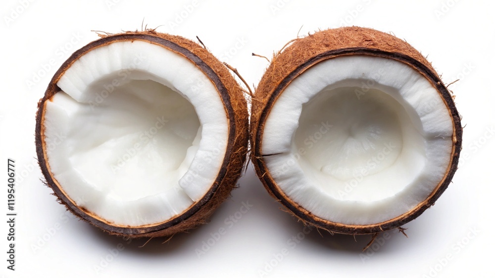 Halved coconut isolated on white background, top view
Halved coconut isolated on white background, top view