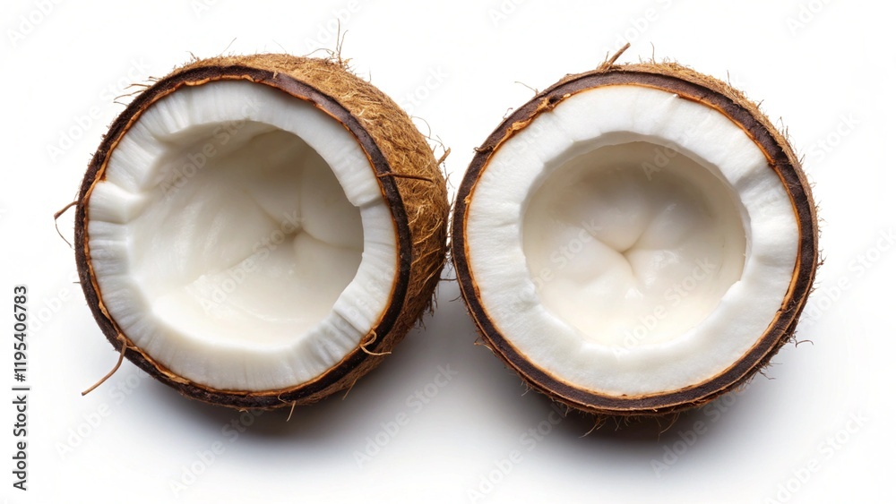 Halved coconut isolated on white background, top view
Halved coconut isolated on white background, top view