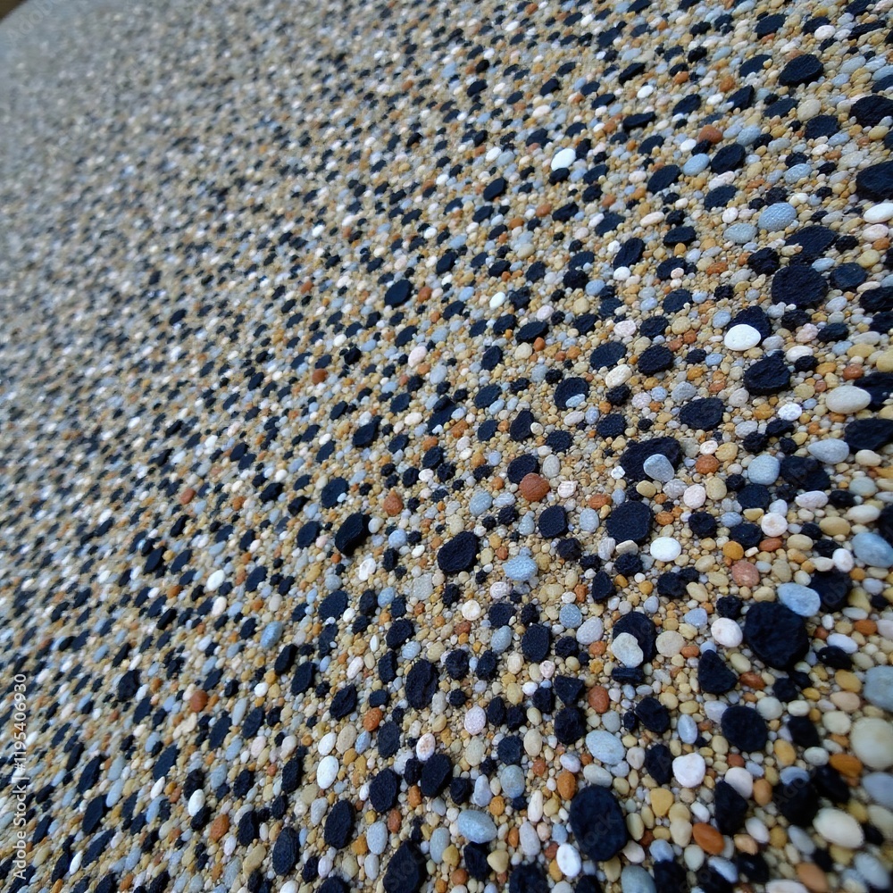 Fototapeta premium Close-up view of textured gravel surface with diverse colors and materials.
