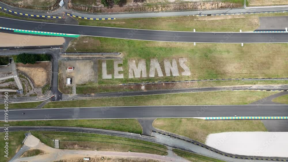 Top-down drone view of Circuit de la Sarthe in Le Mans, France