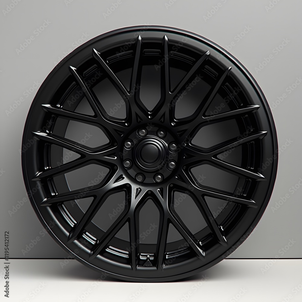 Obraz premium Sleek Black Alloy Wheel: A Showcase of Automotive Design