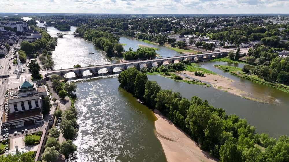 Aerial view of the Loire River in Tours, France Aerial view of the Loire River in Tours, France