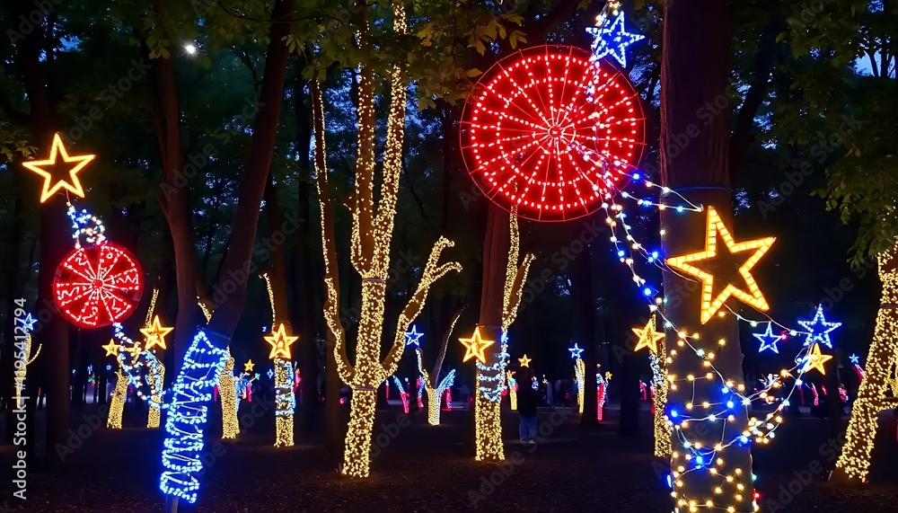 Illuminated Trees Adorned With Festive Holiday Lights Illuminated Trees Adorned With Festive Holiday Lights