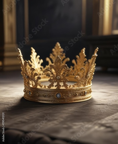 A delicate golden crown rests on a velvet pad,  luxury,  regalia