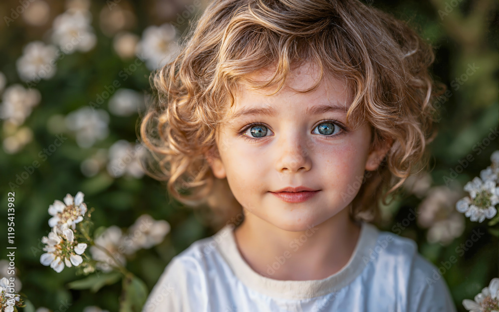 Young guy with curly hair smiling and looking at the camera, close-up. Generative AI. Young guy with curly hair smiling and looking at the camera, close-up. Generative AI.