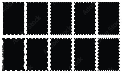 Zig zag Wavy Edge Rectangle Shapes Set. Tags, labels, stamps, crackers, coupons rectangle boxes with curvy, wiggly, Rectangle shape frame with zigzag edge. vector illustration.