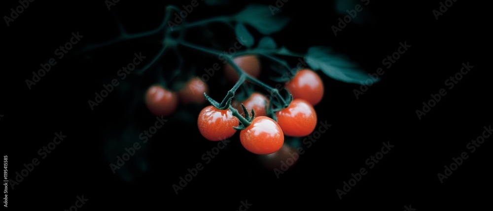 Fresh red tomatoes growing on a vine in a garden under natural light in late summer Fresh red tomatoes growing on a vine in a garden under natural light in late summer