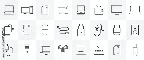 Computer and laptop accessories thin line icon vector