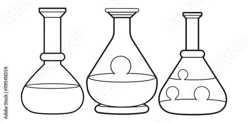 laboratory flasks vector outline, line art, coloring page illustration
