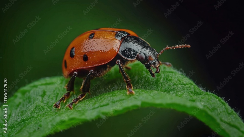 Fototapeta premium National Be Nice to Bugs Day Close-up of a vibrant ladybug on leaf with detailed texture