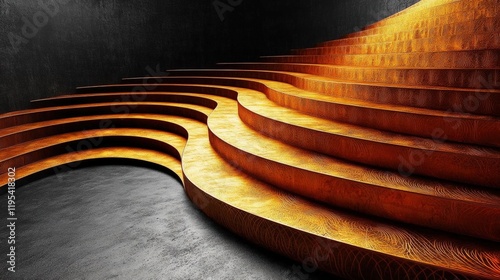 Abstract Golden Spiral Staircase Design.  Luxury Dark Background.  3D Render