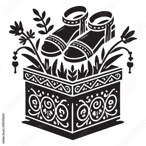 Pandora's Box Silhouette Vector Illustration, Solid White Background.