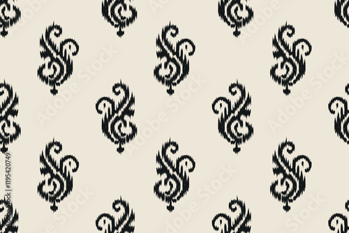 Seamless ethnic ikat pattern featuring tribal and folk embroidery combined with Mexican Aztec geometrics. Perfect for graphic art, rug design, wallpaper, wrapping and clothing.